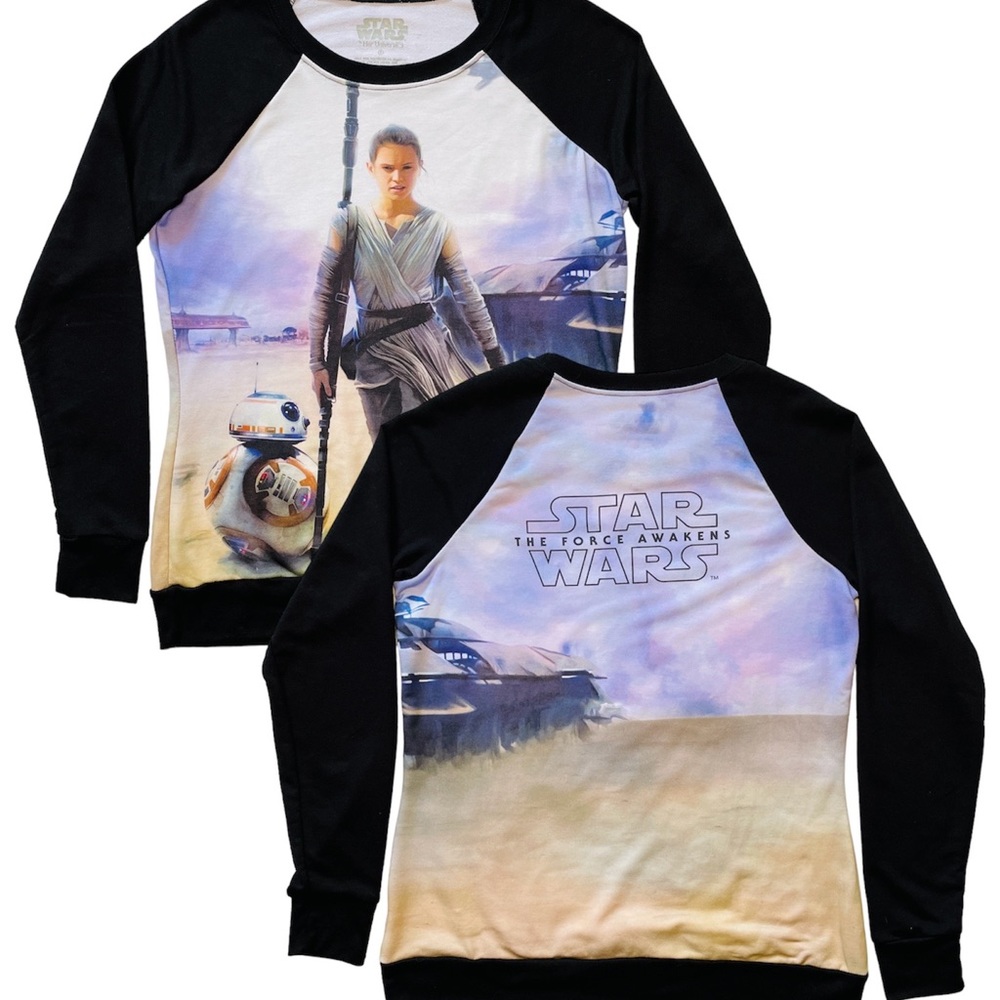 STAR WARS Her Universe Womens Small T Shirt Rey BB8 Long Sleeve Crew Neck Black